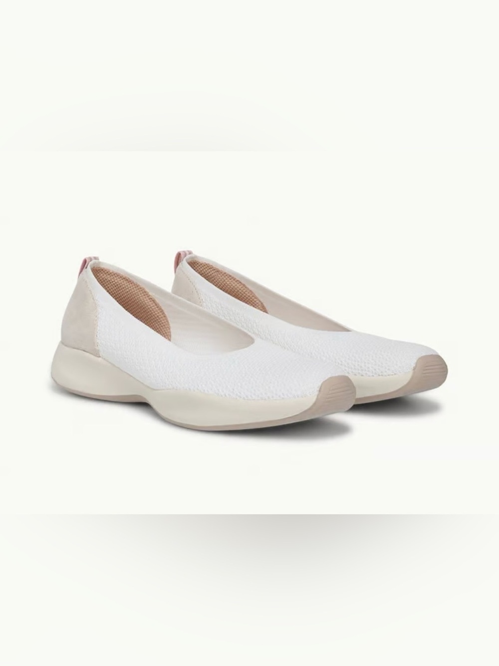 Lifestride Unity Skimmer Bzees White Knit Slip-On Flats with Blush Heel Tab